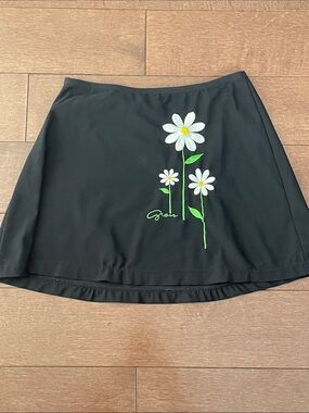 Guess Black Swim Skirt with White Daisy Embroidery